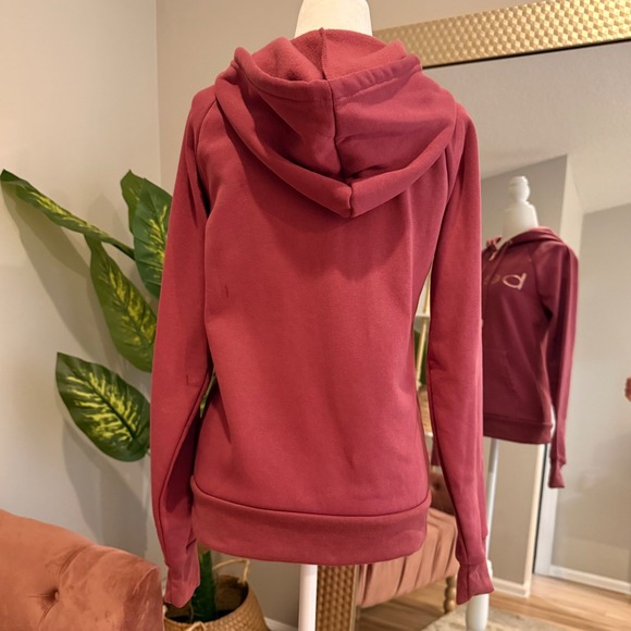 Bebe Sport Womens Full Zip Hoodie Burgundy Gold Logo Sweatshirt - Picture 6 of 8